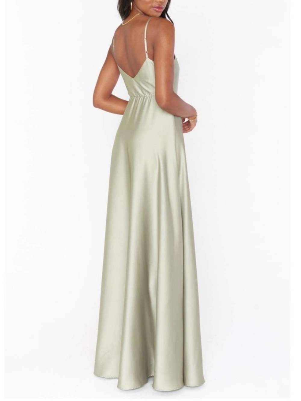 Show Me Your MuMu Faith Maxi Dress Moss Green Luxe Satin XS Elegant Wedding Gala - Picture 3 of 13